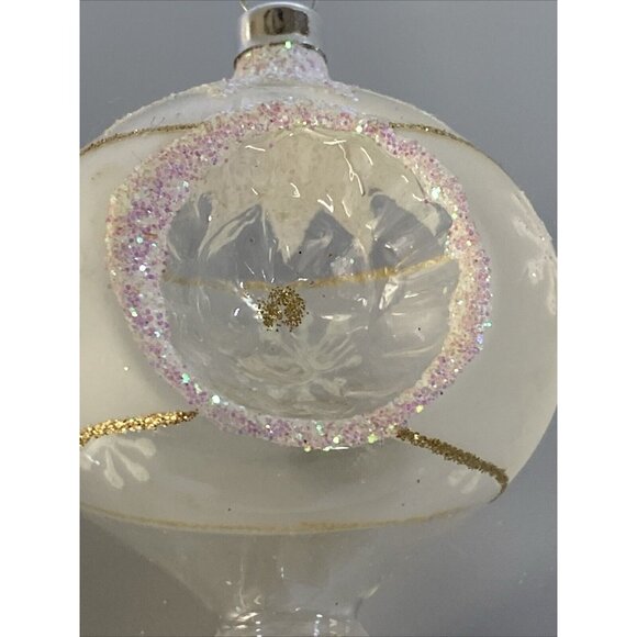 Vintage Christmas Ornament Indent Clear & Frosted Glass Finial Style Glitter - Picture 9 of 11